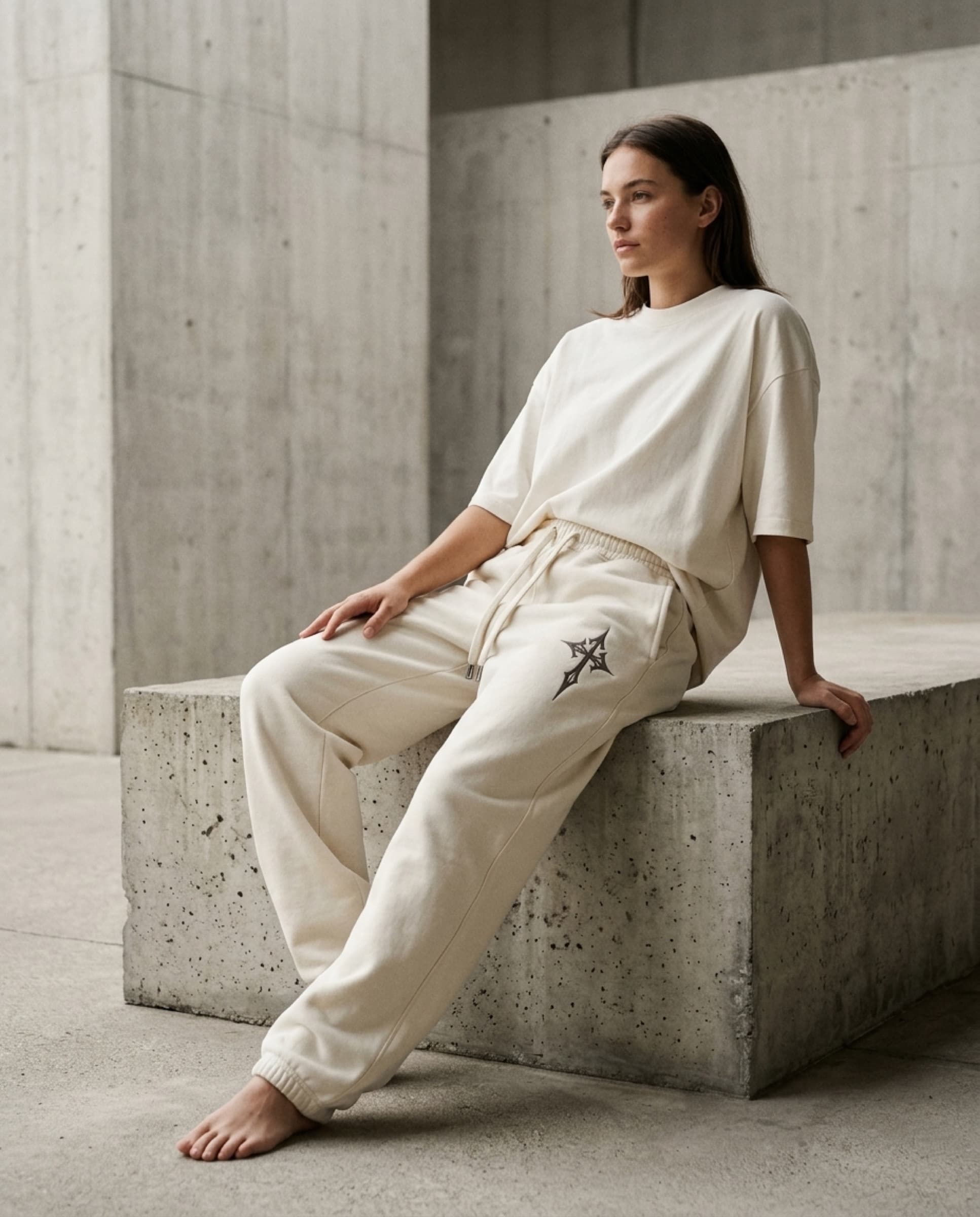 AFTER SIN Drop 001 Discipline Sweatpants, Bone colorway, campaign